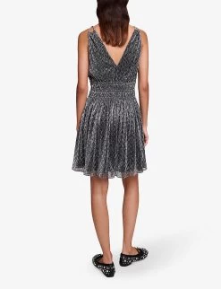 Maje Runela Braided-strap Smocked-waist Woven Mini Dress -Mode Charm Shop R04190847 NOIRGRIS ALT03