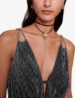 Maje Runela Braided-strap Smocked-waist Woven Mini Dress -Mode Charm Shop R04190847 NOIRGRIS ALT04