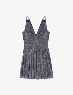 Maje Runela Braided-strap Smocked-waist Woven Mini Dress