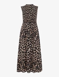 Whistles Heidi Shirred-bodice Leopard-print Woven Midi Dress