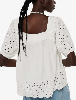 Whistles Tera Broderie-detail Square-neck Cotton Blouse -Mode Charm Shop R04191932 WHITE ALT03