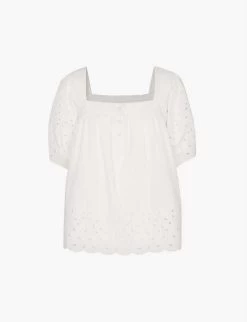 Whistles Tera Broderie-detail Square-neck Cotton Blouse
