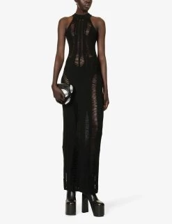 MISBHV Distressed Sleeveless Wool And Silk-blend Maxi Dress -Mode Charm Shop R04192568 BLACK ALT01