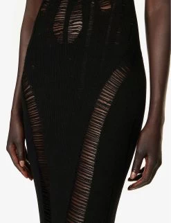 MISBHV Distressed Sleeveless Wool And Silk-blend Maxi Dress -Mode Charm Shop R04192568 BLACK ALT04