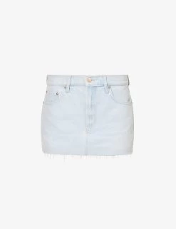 MOTHER SNACKS! Frayed Hem Denim Mini Skirt
