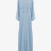 Tie-neck Pleated-skirt Crepe Maxi Dress 2 Tie-neck Pleated-skirt Crepe Maxi Dress -Mode Charm Shop R04193999 LIGHTBLUE M