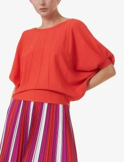 Batwing-sleeve Round-neck Knitted Top -Mode Charm Shop R04194005 ORANGE ALT03