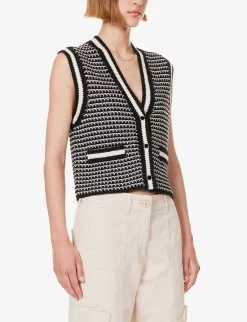 ME AND EM Sleeveless Jacquard-knit Cotton-blend Vest -Mode Charm Shop R04194881 BLACKCREAM ALT02