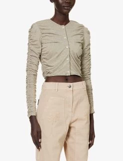 Palm Angels Ruched Slim-fit Stretch-woven Cardigan -Mode Charm Shop R04195292 GOLD ALT02