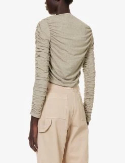 Palm Angels Ruched Slim-fit Stretch-woven Cardigan -Mode Charm Shop R04195292 GOLD ALT03