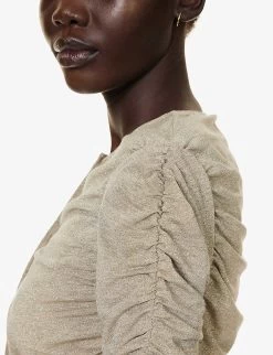 Palm Angels Ruched Slim-fit Stretch-woven Cardigan -Mode Charm Shop R04195292 GOLD ALT05