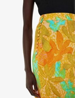 Whistles Palm Floral-print Button-embellished Woven Midi Skirt -Mode Charm Shop R04195944 MULTICOLOURED ALT04