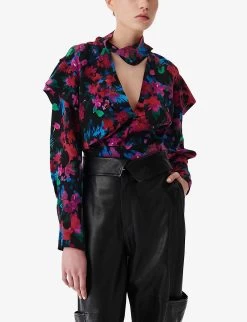 IRO Martina Floral-print Silk Blouse -Mode Charm Shop R04196500 BLA72 ALT02