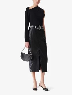 IRO Nadia High-rise Straight-cut Leather Midi Skirt -Mode Charm Shop R04196541 BLA01 ALT01