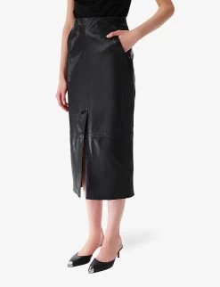 IRO Nadia High-rise Straight-cut Leather Midi Skirt -Mode Charm Shop R04196541 BLA01 ALT02