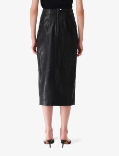 IRO Nadia High-rise Straight-cut Leather Midi Skirt -Mode Charm Shop R04196541 BLA01 ALT03