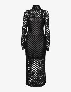 ALAIA High-neck Metallic Knitted Maxi Dress