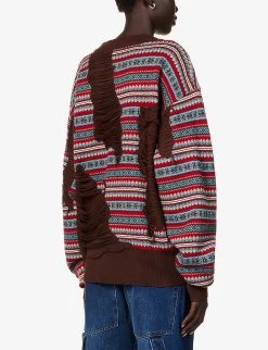 Fair Isle Distressed Wool Knitted Jumper 10 Fair Isle Distressed Wool Knitted Jumper -Mode Charm Shop R04197556 BROWNRED ALT03