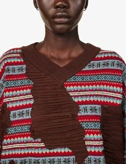 Fair Isle Distressed Wool Knitted Jumper 11 Fair Isle Distressed Wool Knitted Jumper -Mode Charm Shop R04197556 BROWNRED ALT04