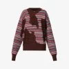 Fair Isle Distressed Wool Knitted Jumper -Mode Charm Shop R04197556 BROWNRED M