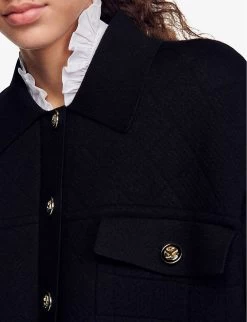 Sandro Marcel Button-embellished Stretch-knit Cropped Cardigan -Mode Charm Shop R04197694 NOIRGRIS ALT04