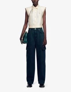 Sandro Jasper Wide-leg Mid-rise Cargo Jeans -Mode Charm Shop R04197713 VERTS ALT01
