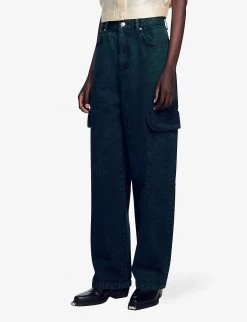 Sandro Jasper Wide-leg Mid-rise Cargo Jeans -Mode Charm Shop R04197713 VERTS ALT02