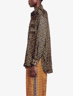 Sandro Jungle Graphic-print Long-sleeve Woven Shirt -Mode Charm Shop R04197820 NOIRGRIS ALT02