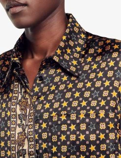 Sandro Jungle Graphic-print Long-sleeve Woven Shirt -Mode Charm Shop R04197820 NOIRGRIS ALT04