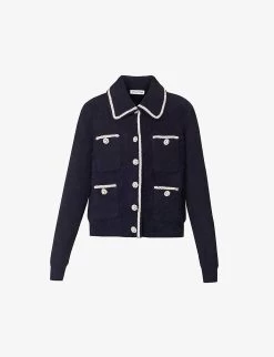 SELF PORTRAIT Contrast-trim Patch-pocket Knitted Cardigan