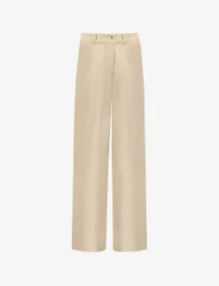 High-rise Wide-leg Linen-blend Trousers