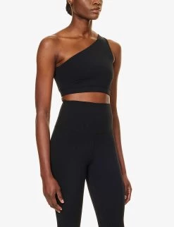 Airweight Brand-print Asymmetrical Stretch-woven Bra -Mode Charm Shop R04200762 BLACK ALT02