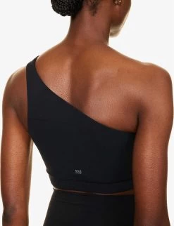 Airweight Brand-print Asymmetrical Stretch-woven Bra -Mode Charm Shop R04200762 BLACK ALT04