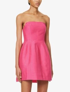 Baret Strapless Linen-blend Mini Dress -Mode Charm Shop R04204007 HOTPINK ALT02