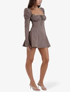 Carlina Long-sleeve Stretch Cotton-blend Mini Dress -Mode Charm Shop R04204263 MOCHA ALT02