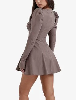 Carlina Long-sleeve Stretch Cotton-blend Mini Dress -Mode Charm Shop R04204263 MOCHA ALT03