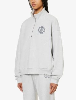 Lion Crest Quarter-zip Stretch-cotton Sweatshirt -Mode Charm Shop R04205107 HEATHERGREYNAVY ALT02