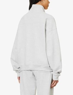 Lion Crest Quarter-zip Stretch-cotton Sweatshirt -Mode Charm Shop R04205107 HEATHERGREYNAVY ALT03